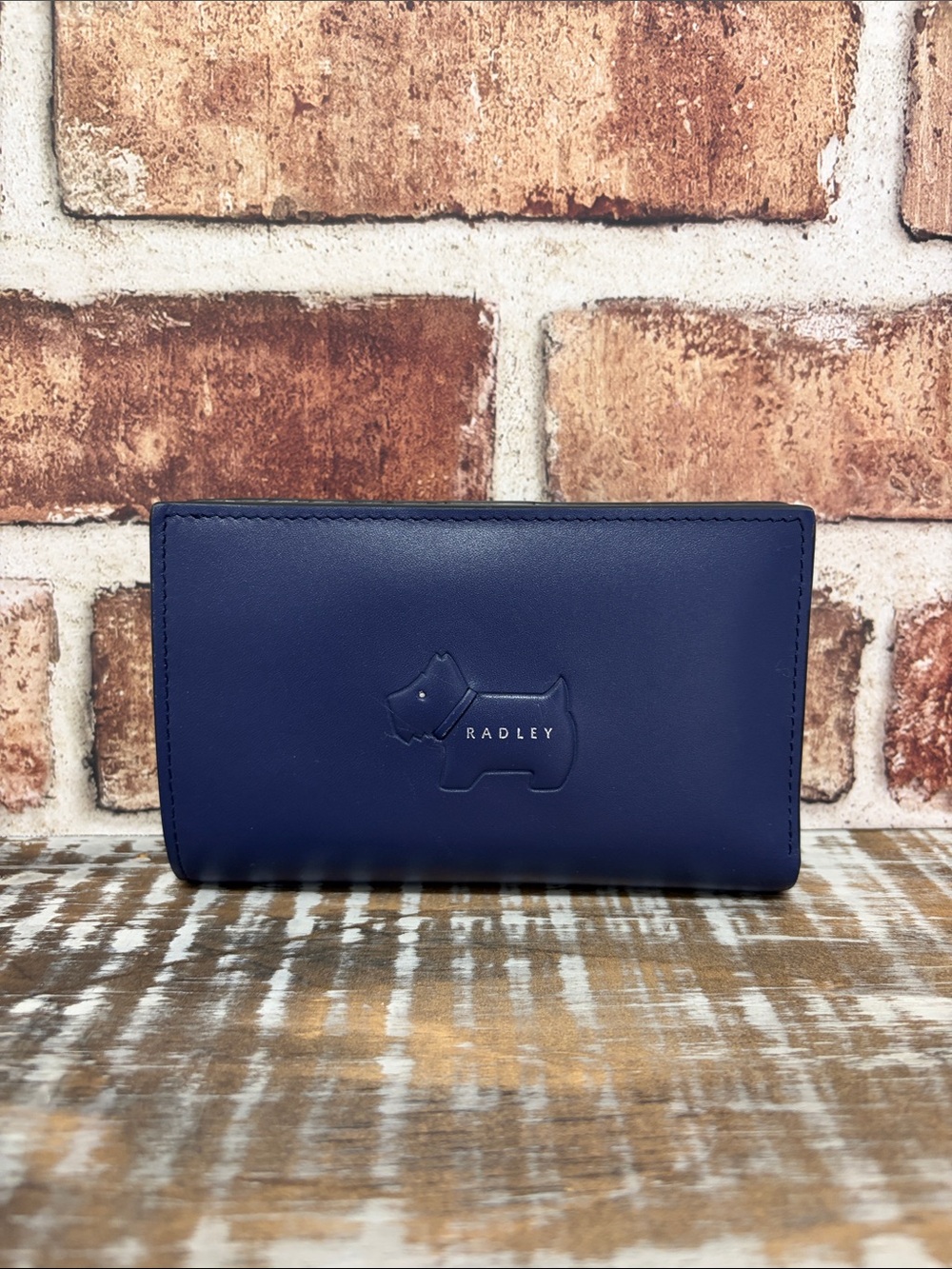 Radley London Navy Blue Scottie Leather Bifold Snap Wallet - Like New